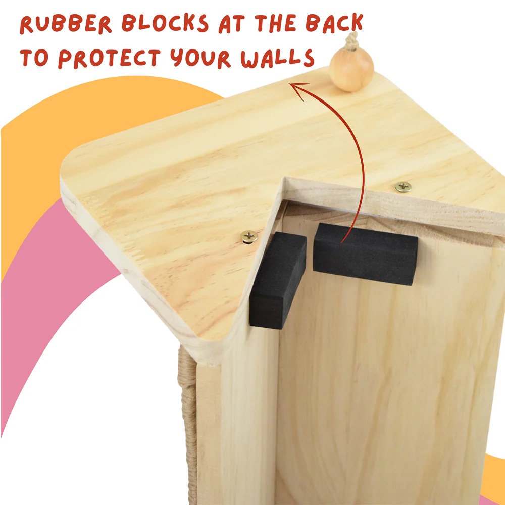 FurryLiving Cat Wall Scratcher Plus Space Saving Design for Wall Corners with Toys (Oak) - Image 4