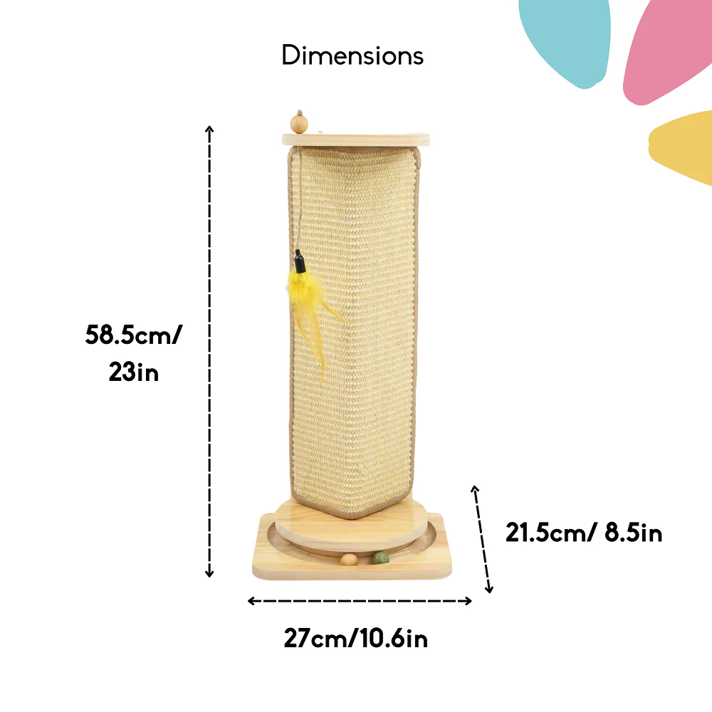 FurryLiving Cat Wall Scratcher Plus Space Saving Design for Wall Corners with Toys (Oak) - Image 5