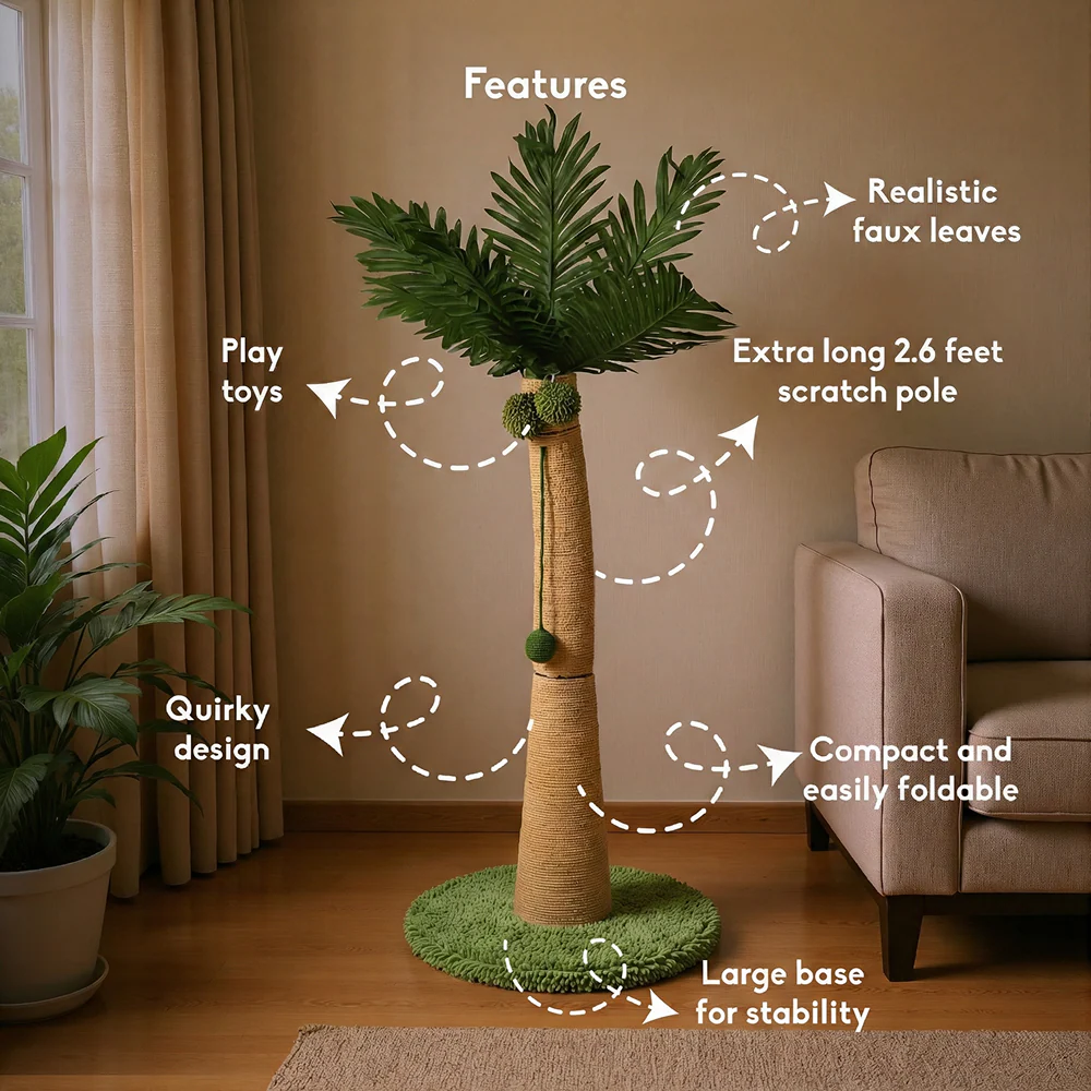 FurryLiving Coconut Tree Scratching Post with Hanging Ball Toy for Cat - Image 3