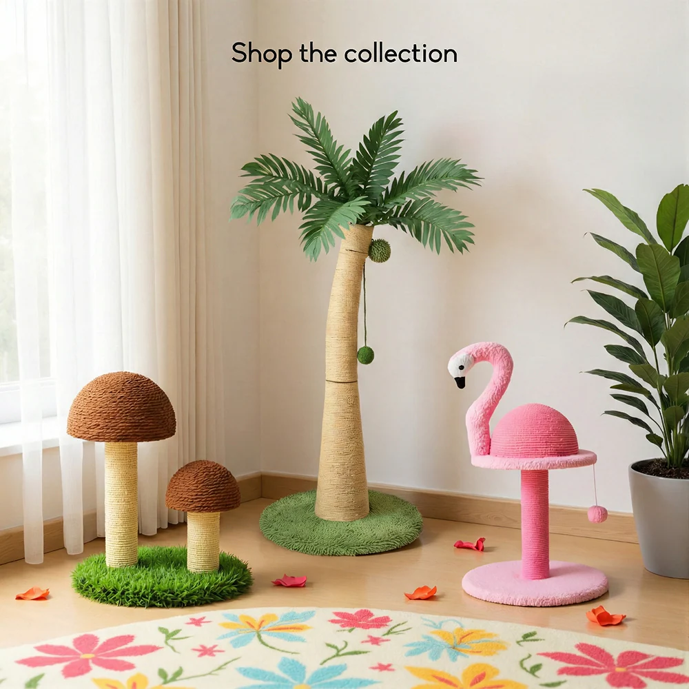 FurryLiving Coconut Tree Scratching Post with Hanging Ball Toy for Cat - Image 5