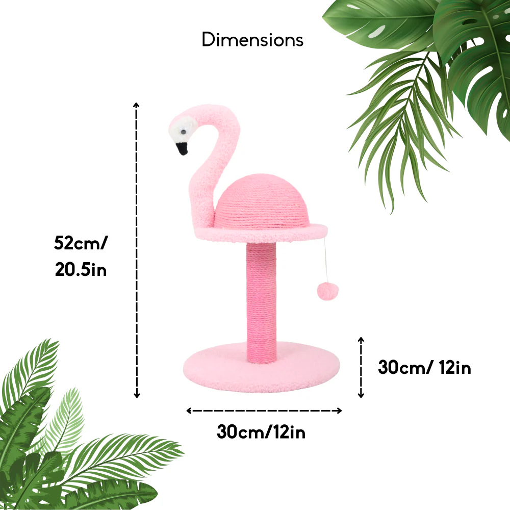 FurryLiving Flamingo Cat Scratching Post Scratcher with Hanging Ball Toy - Image 4