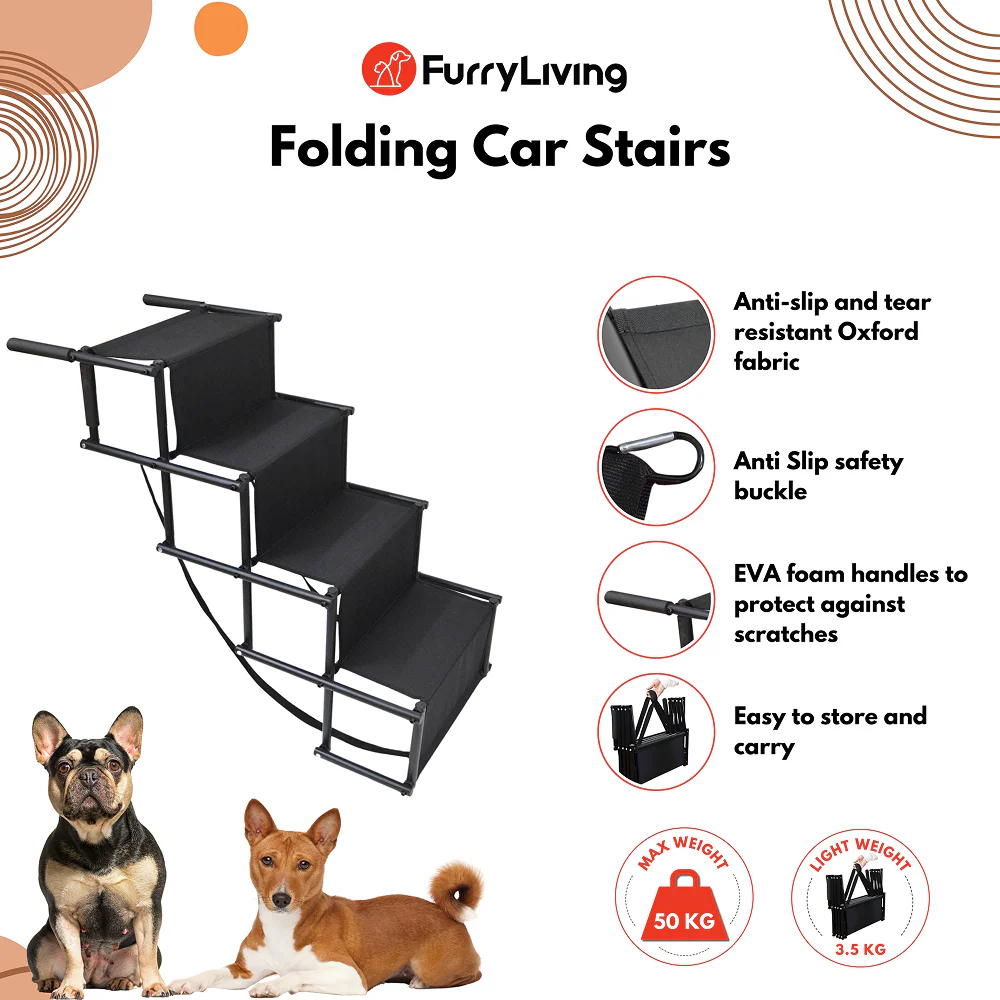 FurryLiving Foldable Pet Stair Ramp for Dogs and Cats (Black) - Image 3