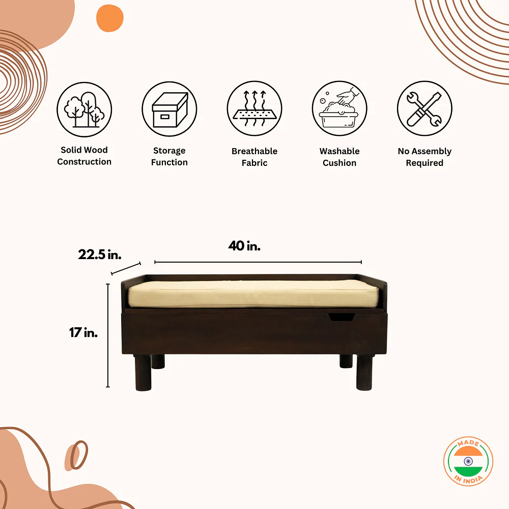 FurryLiving Hibachi Bed with Storage for Dogs (Dark Brown/Cream Cushion) - Image 3