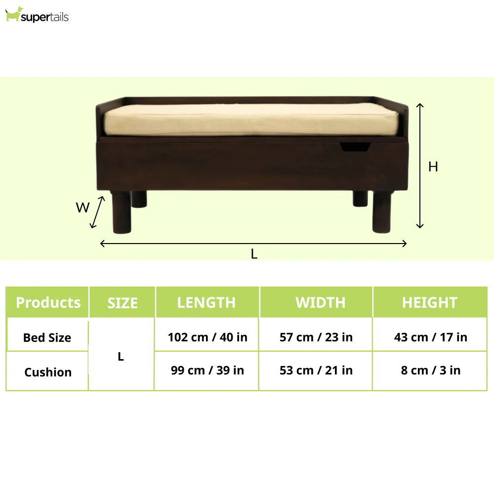 FurryLiving Hibachi Bed with Storage for Dogs (Dark Brown/Cream Cushion) - Image 7