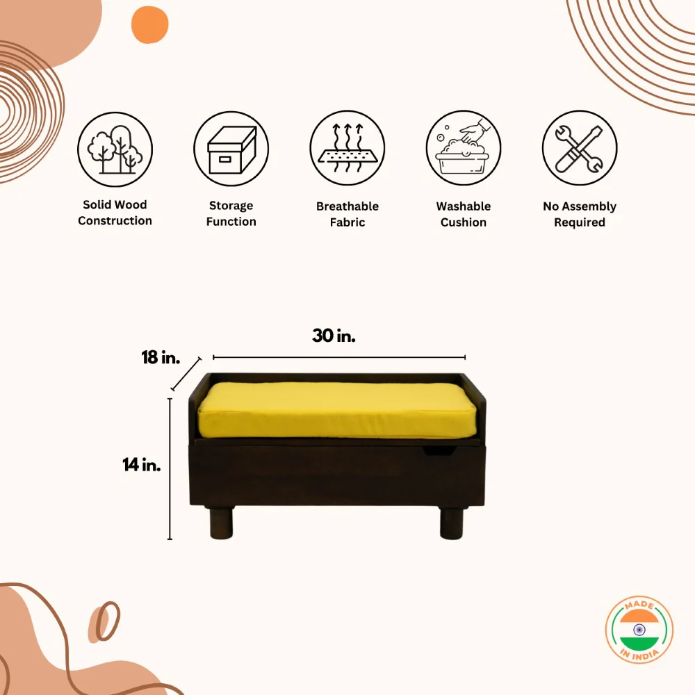 FurryLiving Hibachi Dark Brown Bed with Storage for Dogs (Dark Brown/Yellow Cushion) - Image 3