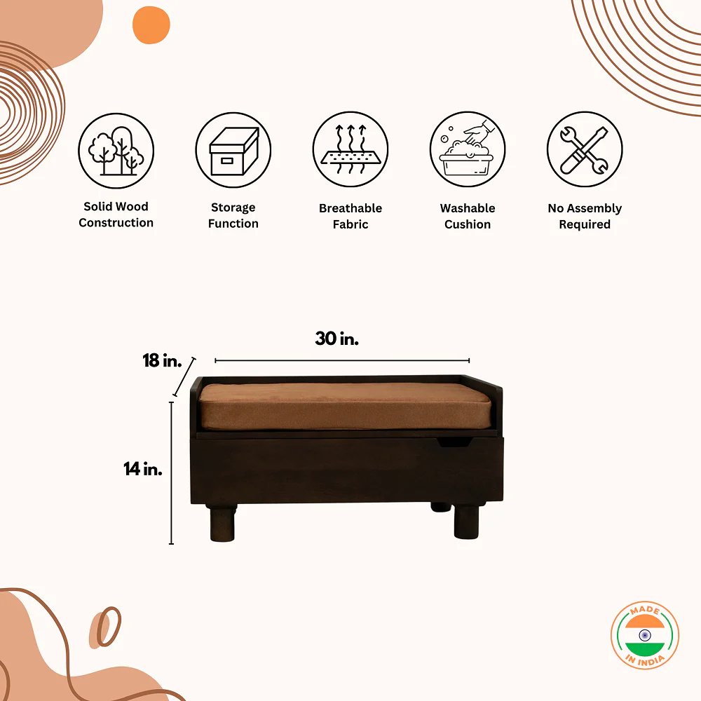 FurryLiving Hibachi Bed with Storage for Dogs (Dark Brown/Brown Cushion) - Image 3
