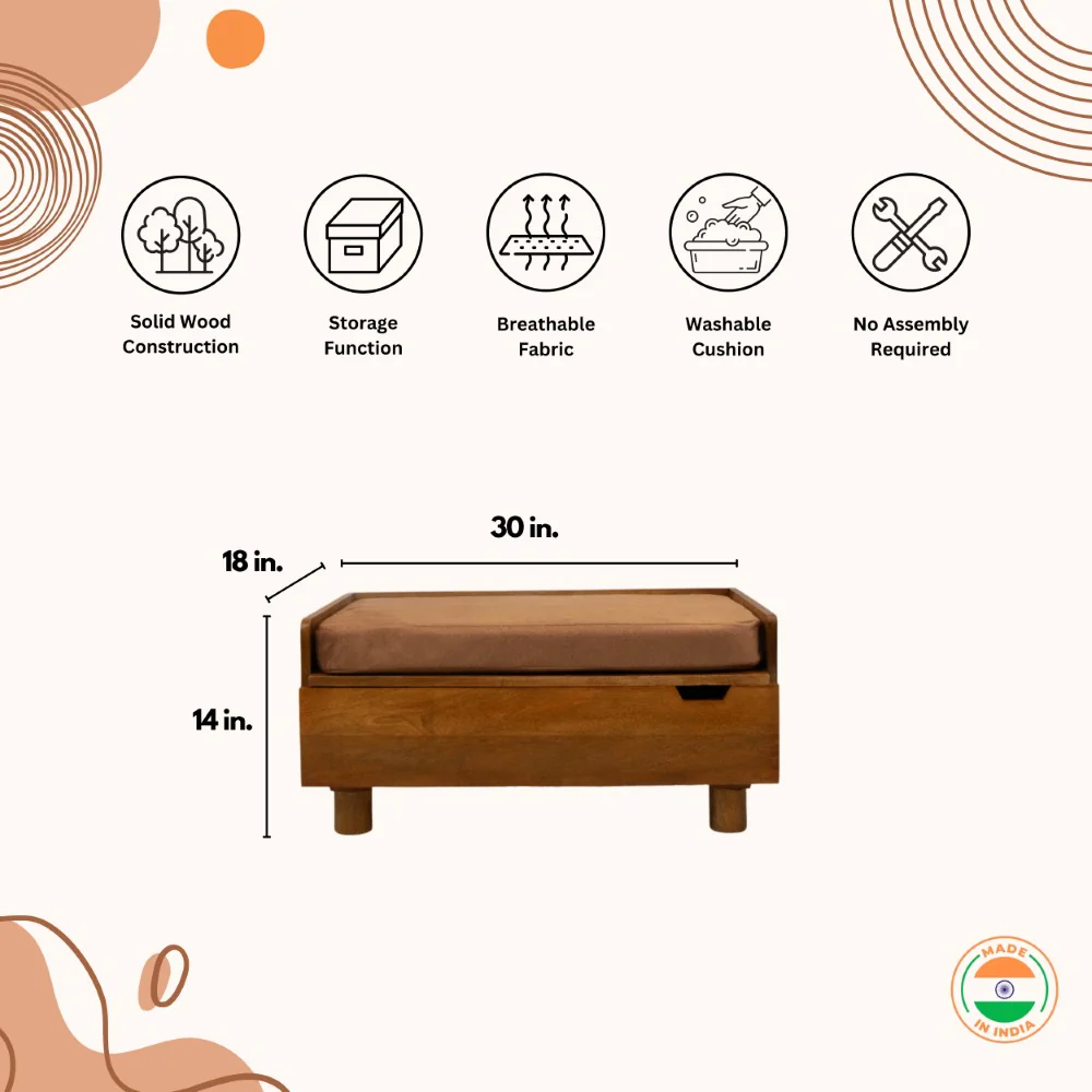 FurryLiving Hibachi Honey Bed with Storage for Dogs (Honey/Brown Cushion) - Image 3