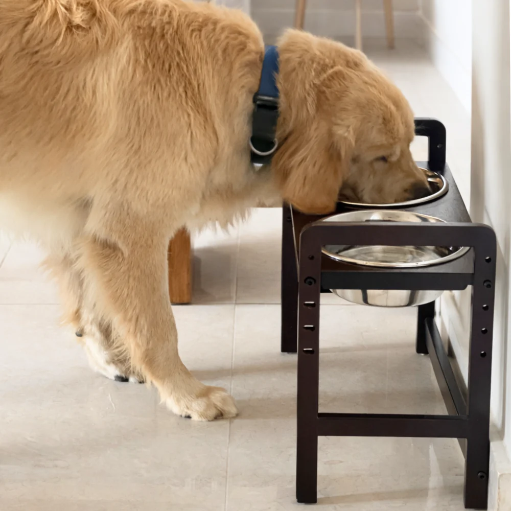 FurryLiving Linea Adjustable Elevated Raised Feeder with 2 Bowls for Dogs and Cats (Dark Brown) - Image 2
