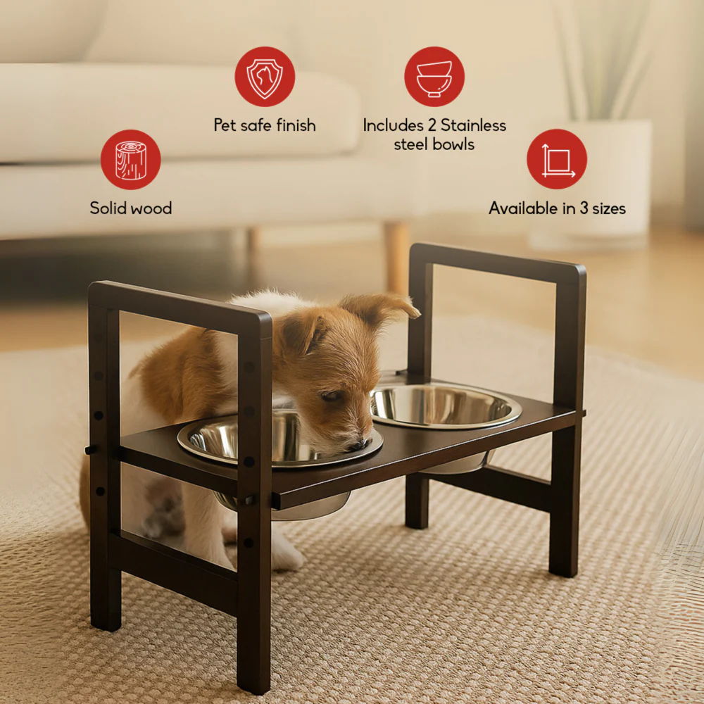 FurryLiving Linea Adjustable Elevated Raised Feeder with 2 Bowls for Dogs and Cats (Dark Brown) - Image 3