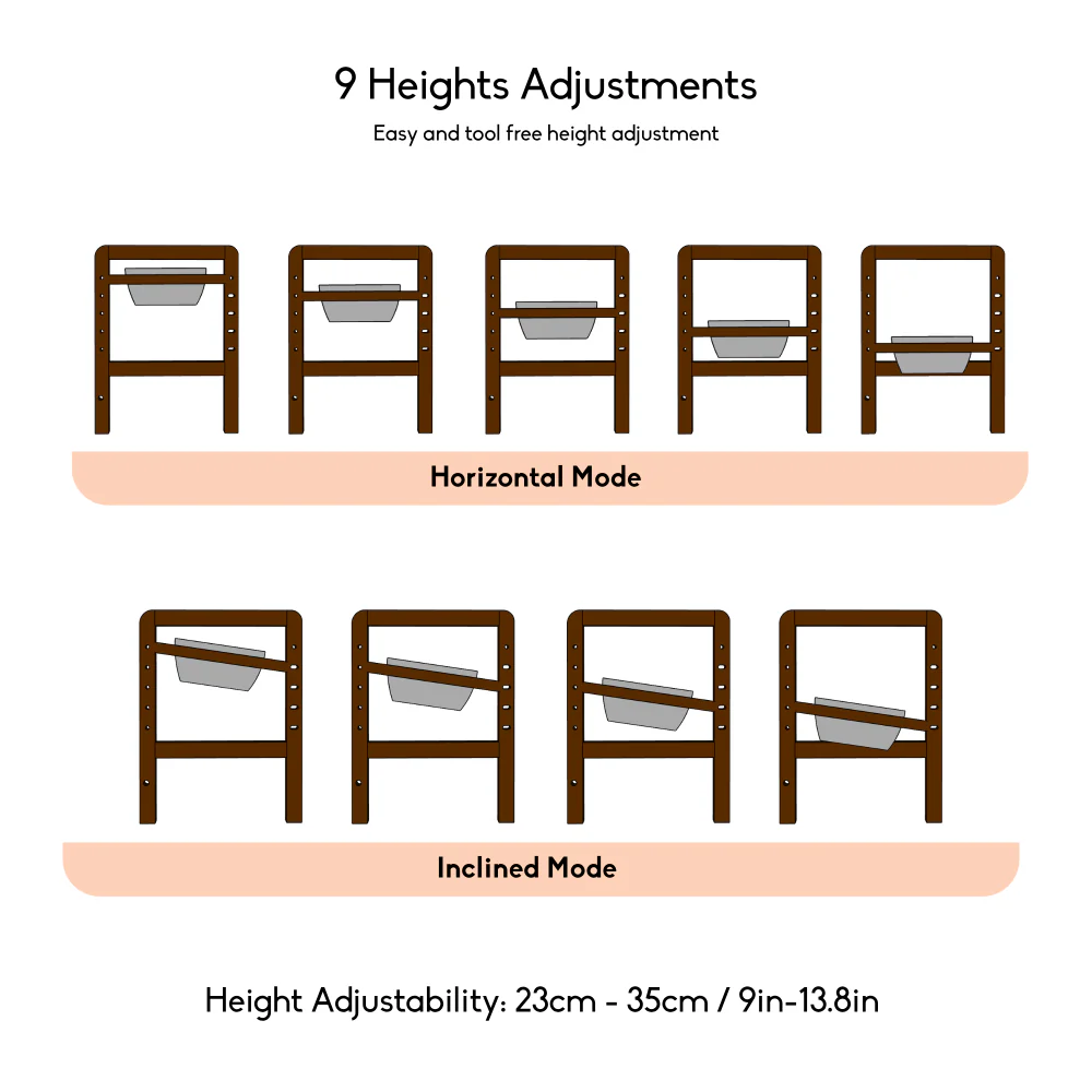 FurryLiving Linea Adjustable Elevated Raised Feeder with 2 Bowls for Dogs and Cats (Dark Brown) - Image 4