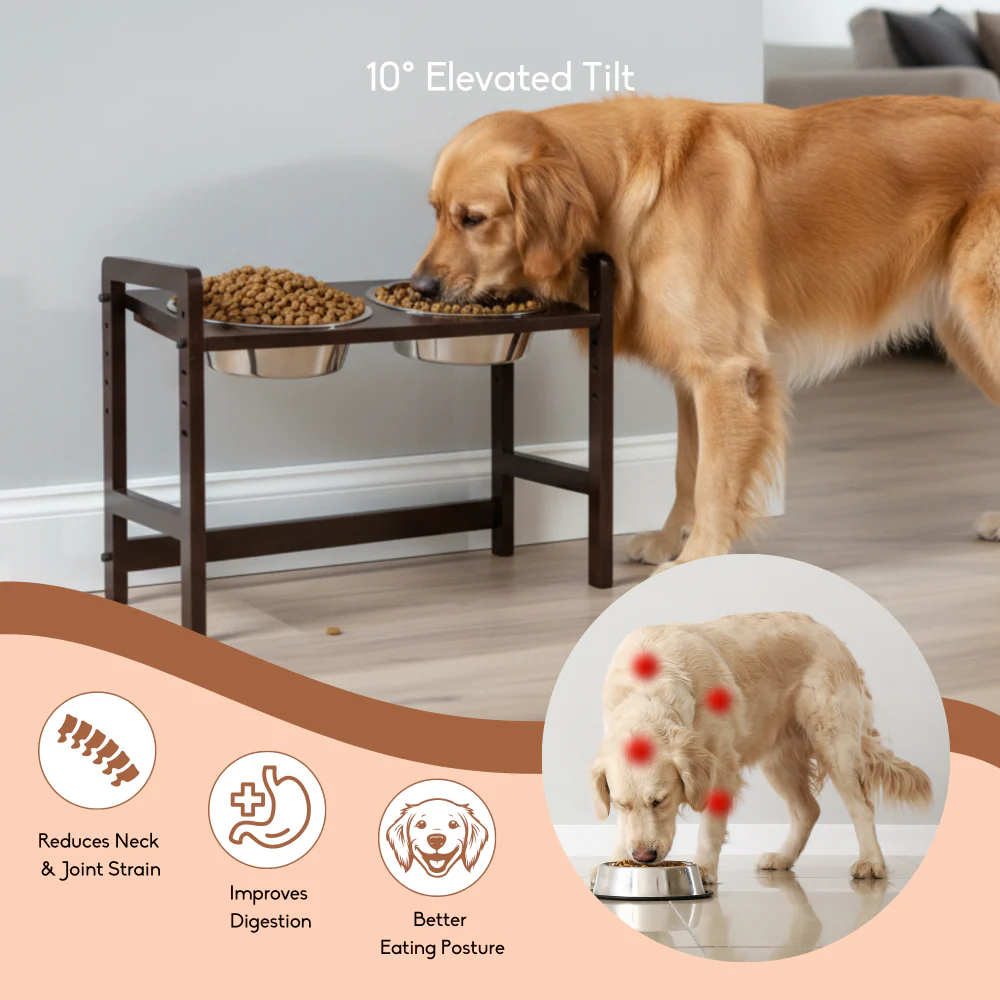 FurryLiving Linea Adjustable Elevated Raised Feeder with 2 Bowls for Dogs and Cats (Dark Brown) - Image 5