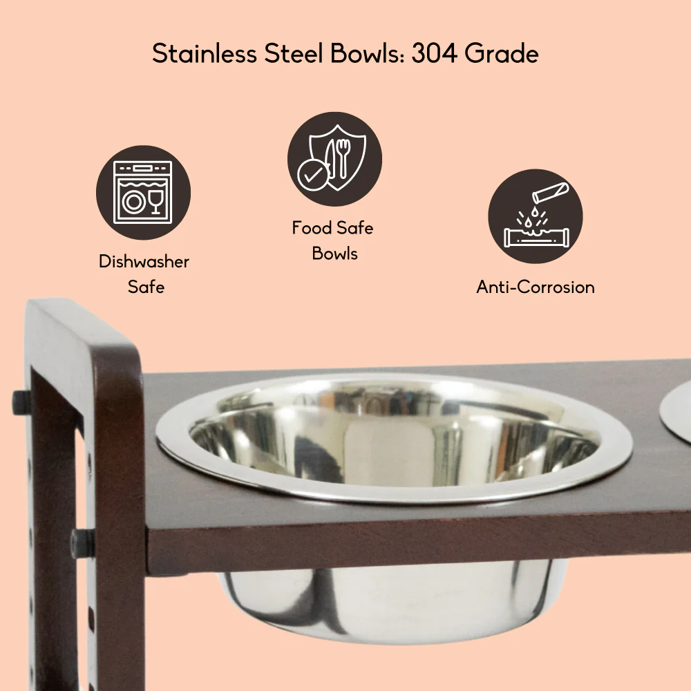 FurryLiving Linea Adjustable Elevated Raised Feeder with 2 Bowls for Dogs and Cats (Dark Brown) - Image 6