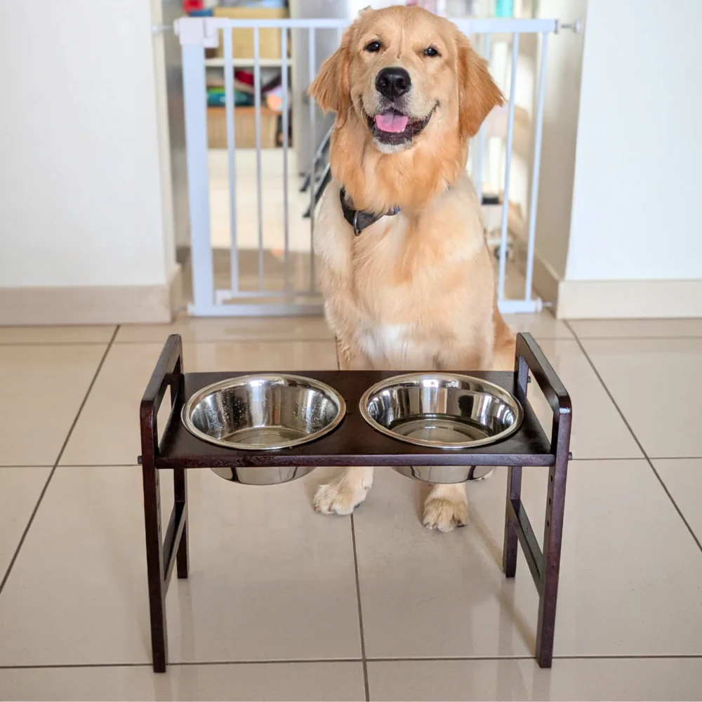 FurryLiving Linea Adjustable Elevated Raised Feeder with 2 Bowls for Dogs and Cats (Dark Brown) - Image 7