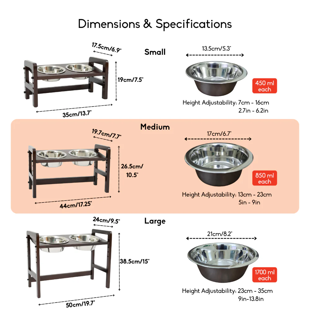 FurryLiving Linea Adjustable Elevated Raised Feeder with 2 Bowls for Dogs and Cats (Dark Brown) - Image 8