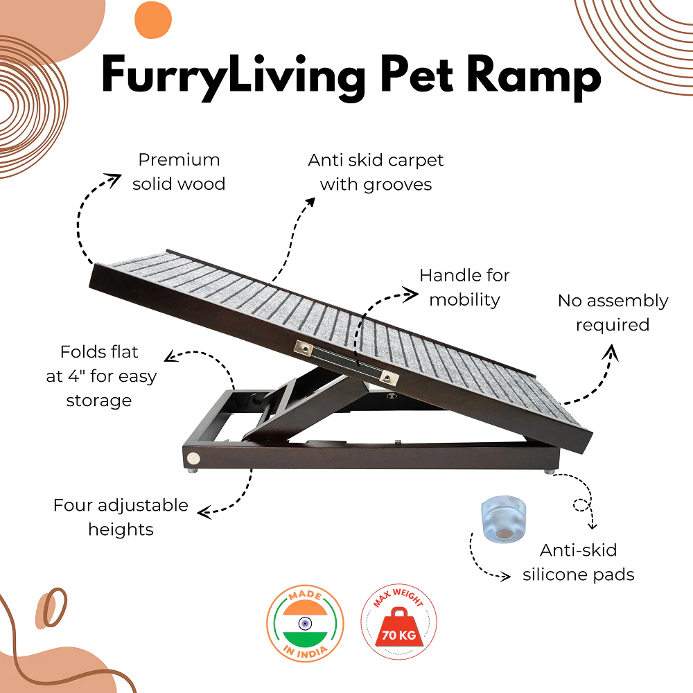 FurryLiving Wooden Ramp for Dogs and Cats (Dark Brown) - Image 3