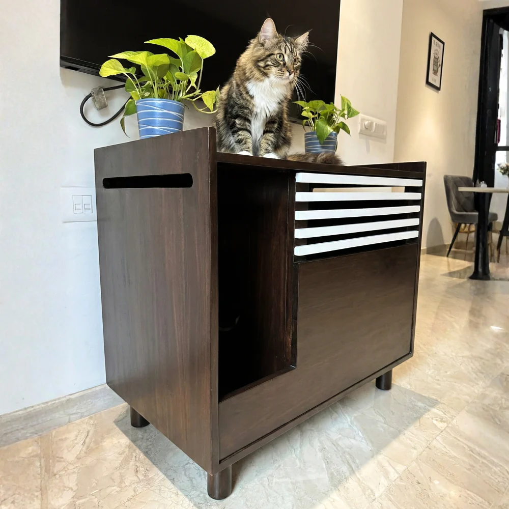 FurryLiving Lulu Litter Cabinet for Cats (Dark Brown) - Image 2