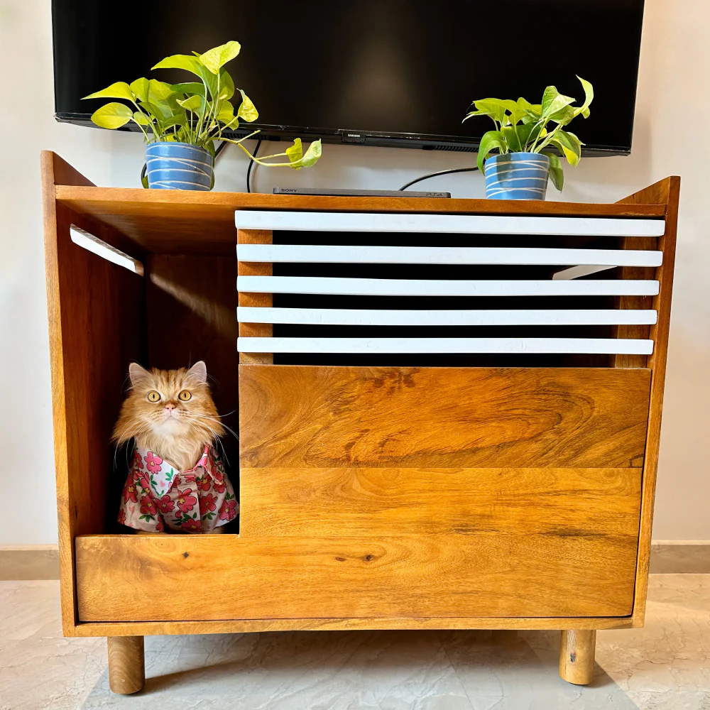FurryLiving Lulu Litter Cabinet for Cats (Honey) - Image 2