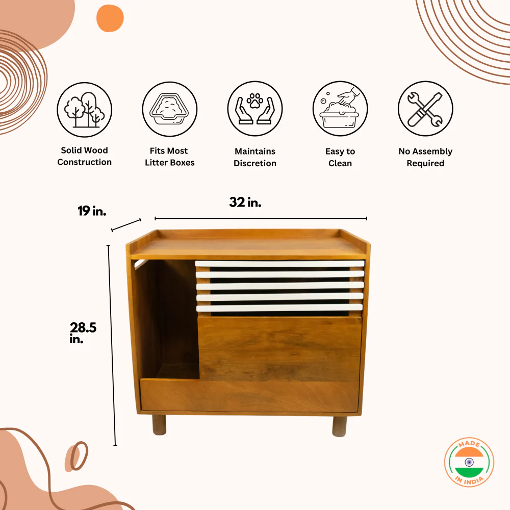 FurryLiving Lulu Litter Cabinet for Cats (Honey) - Image 3
