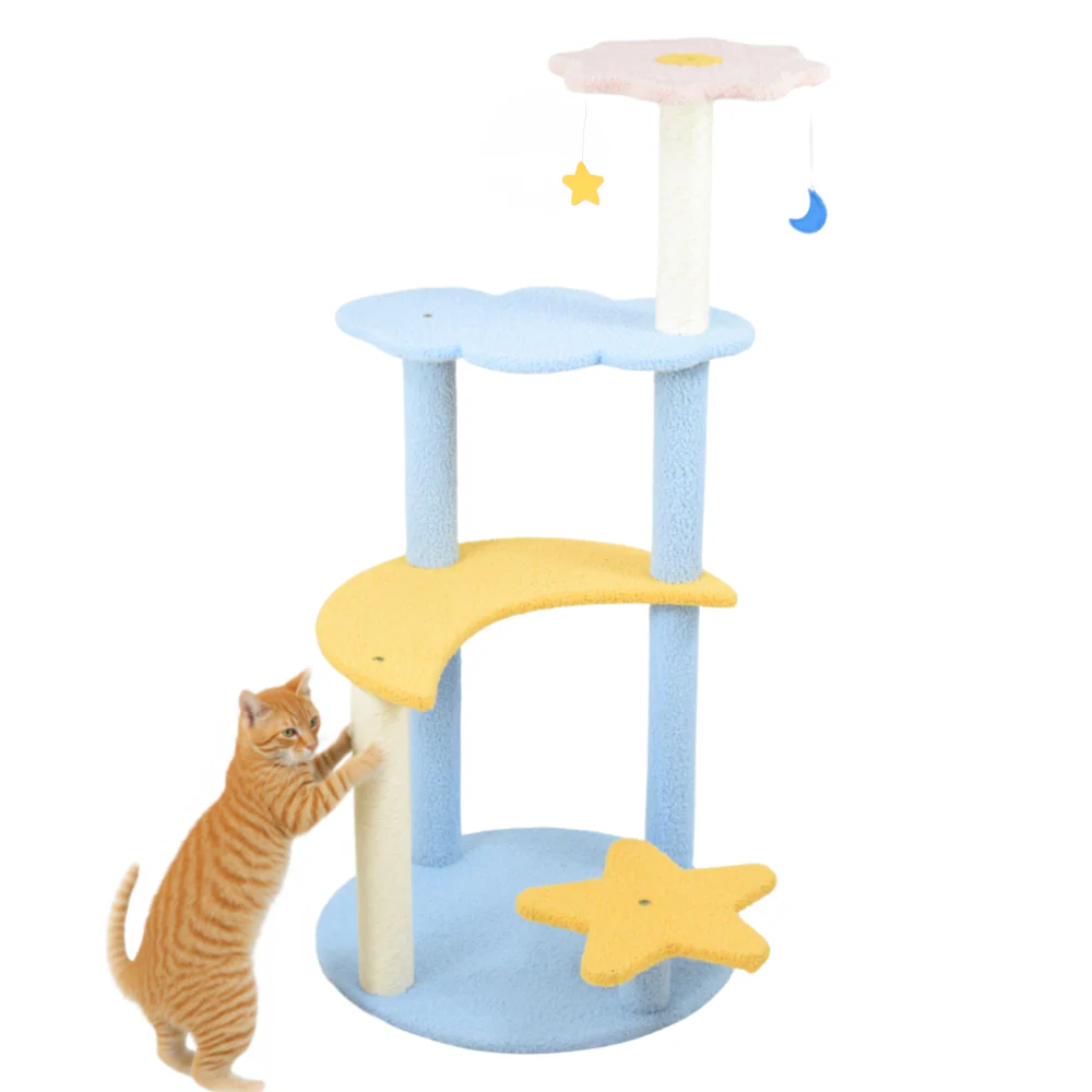 FurryLiving Luna Tree Multi Level with Scratching Posts and Hanging Toy for Cat