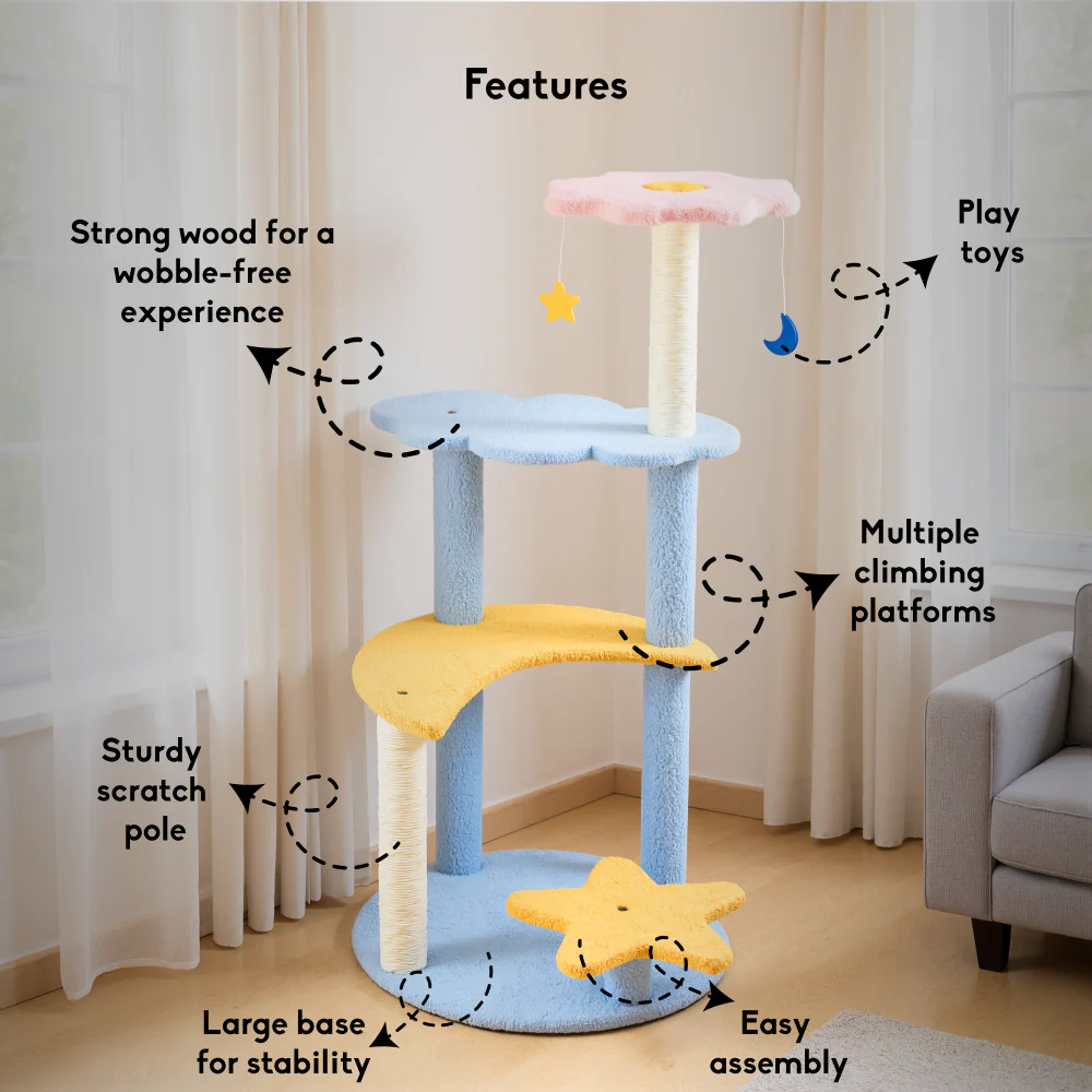 FurryLiving Luna Tree Multi Level with Scratching Posts and Hanging Toy for Cat - Image 3