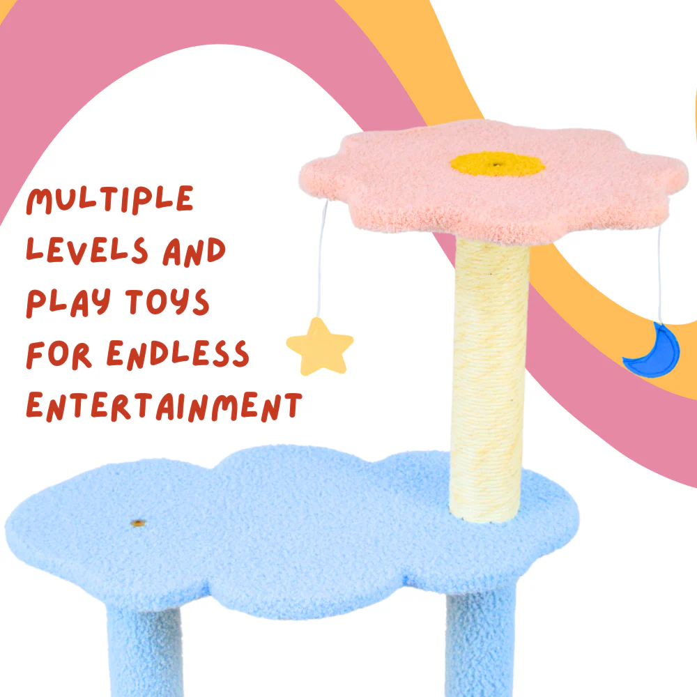 FurryLiving Luna Tree Multi Level with Scratching Posts and Hanging Toy for Cat - Image 4