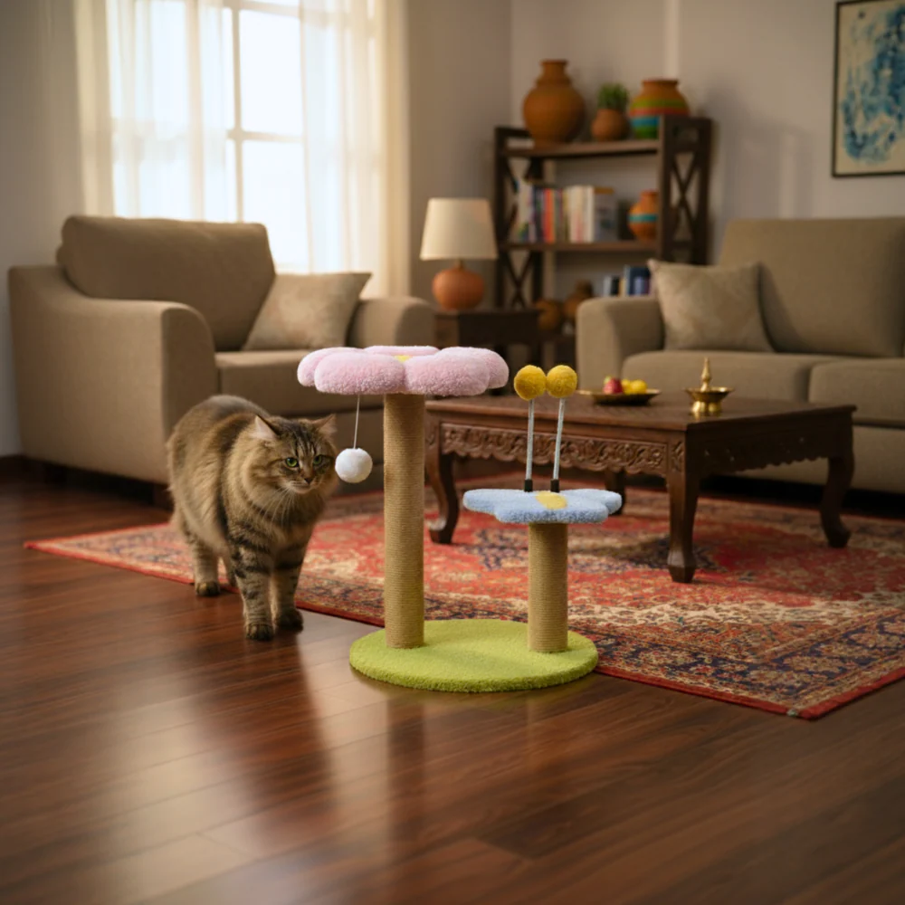 FurryLiving Meadow Flower Multi Level Cat Tree Scratching Post & Interactive Toys for Cats and Kittens - Image 2