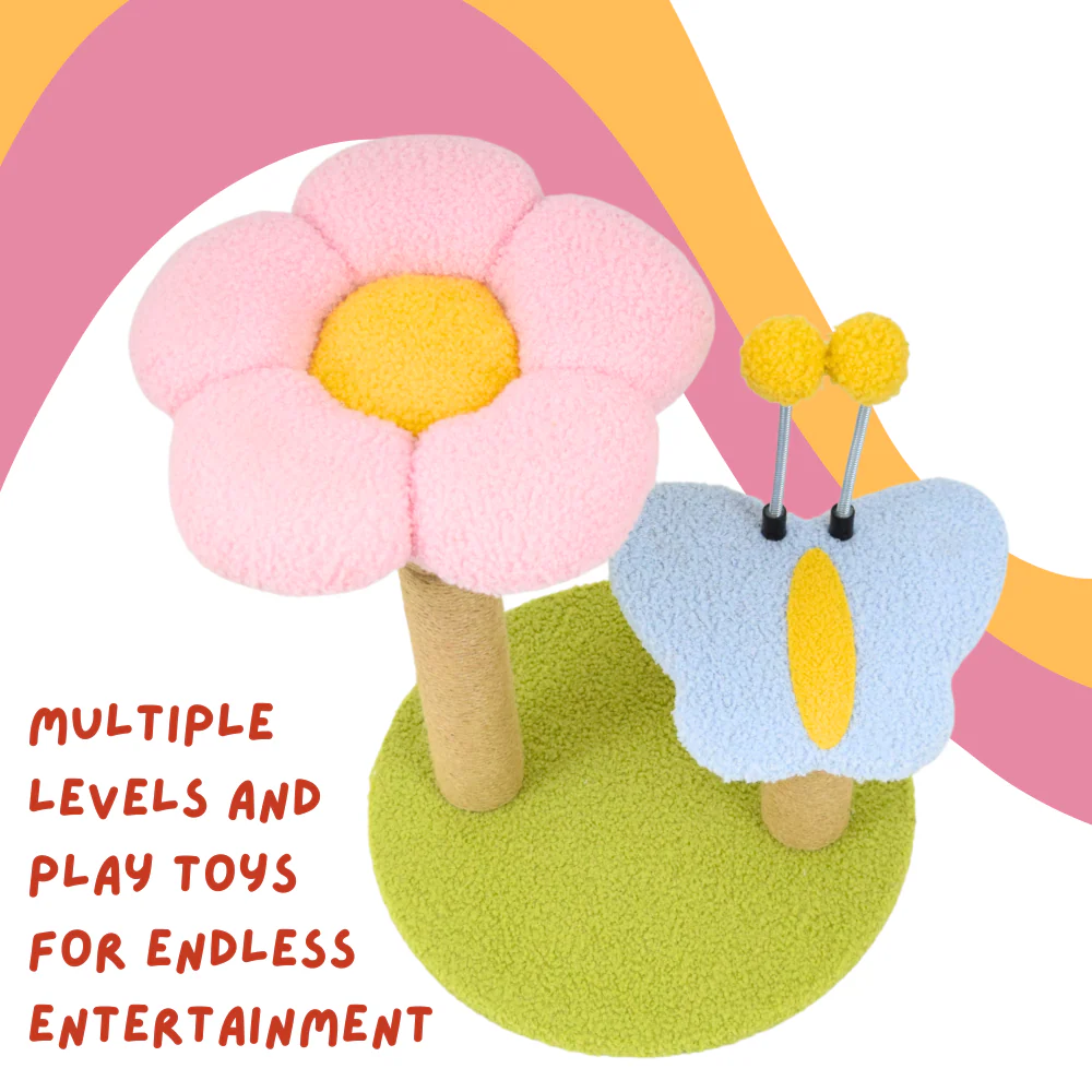 FurryLiving Meadow Flower Multi Level Cat Tree Scratching Post & Interactive Toys for Cats and Kittens - Image 4