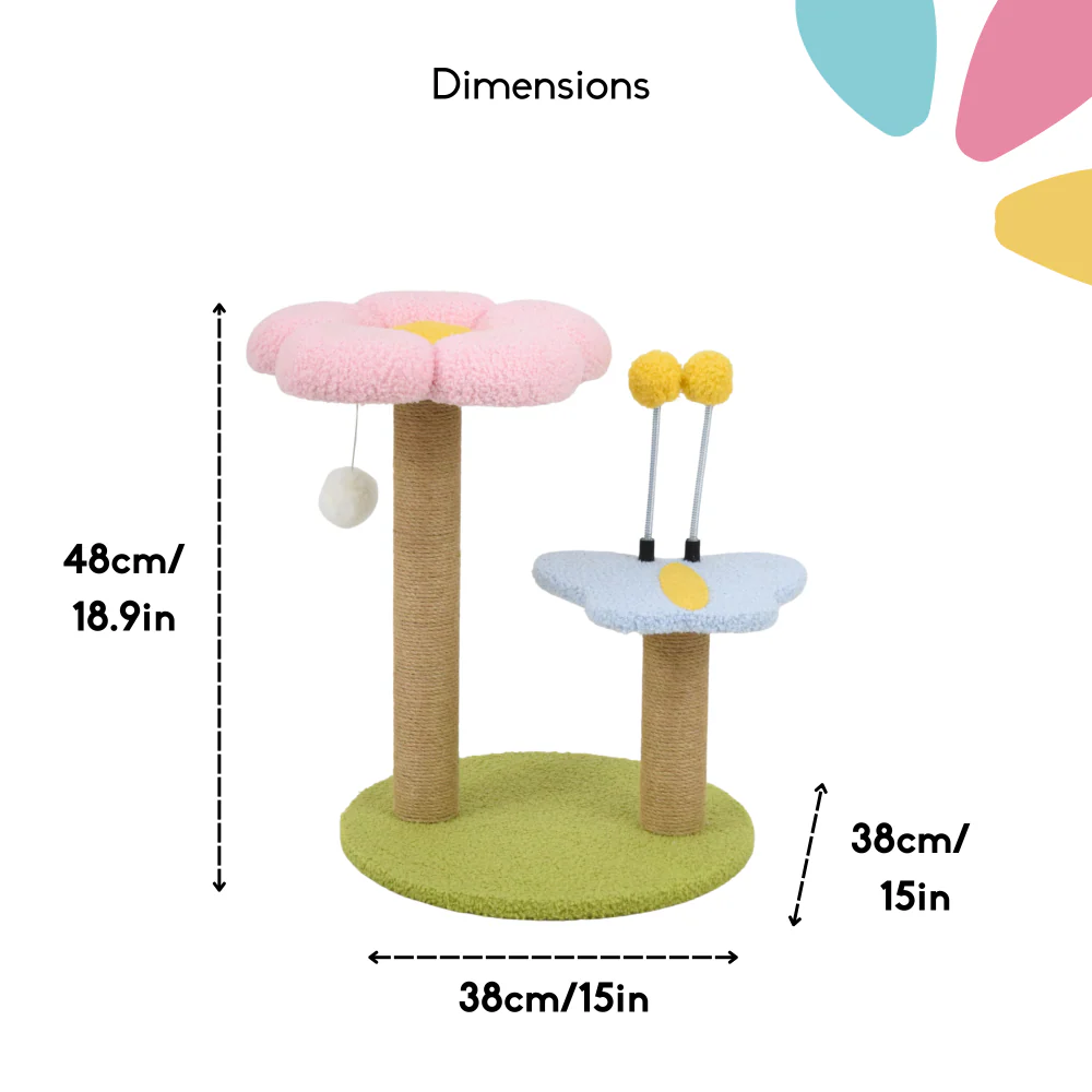FurryLiving Meadow Flower Multi Level Cat Tree Scratching Post & Interactive Toys for Cats and Kittens - Image 5