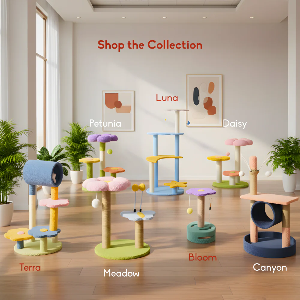 FurryLiving Meadow Flower Multi Level Cat Tree Scratching Post & Interactive Toys for Cats and Kittens - Image 6