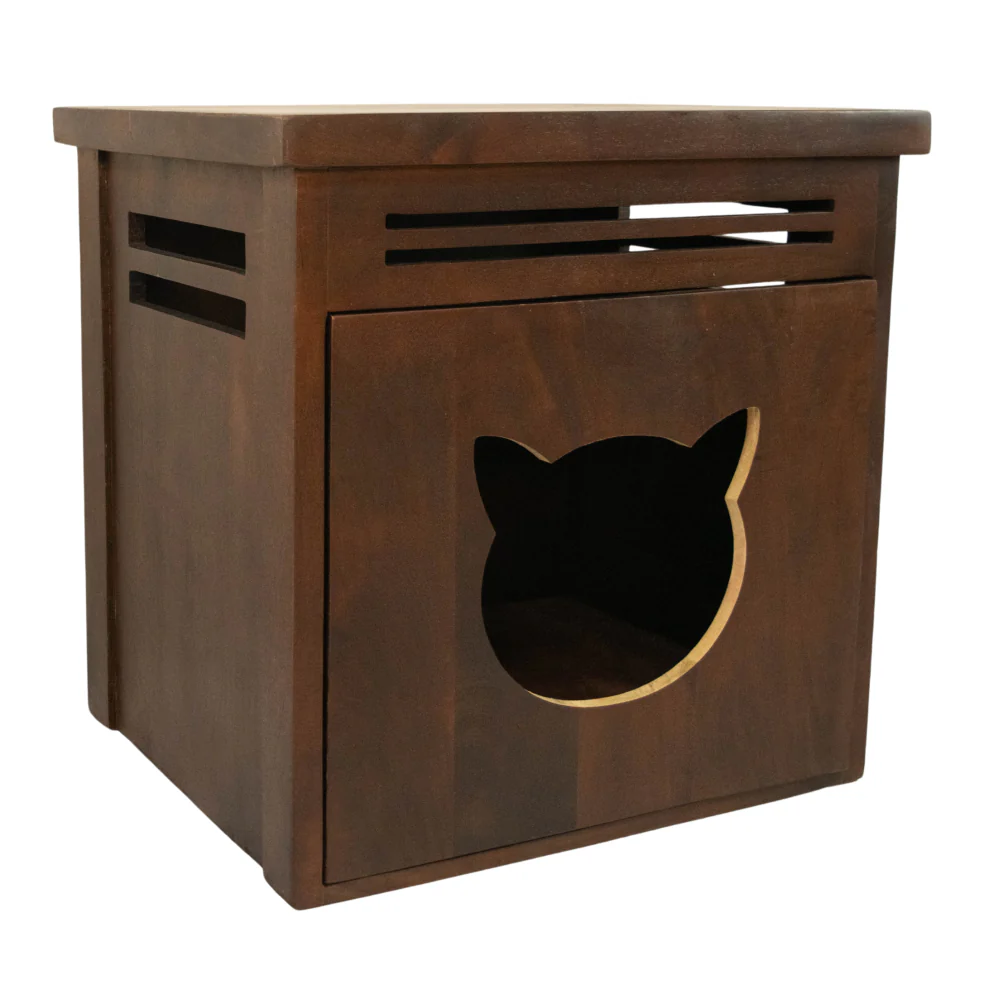 FurryLiving Meraki Cabinet with Cushion for Small Dogs and Cats (Dark Brown/ Red Cushion) - Image 3