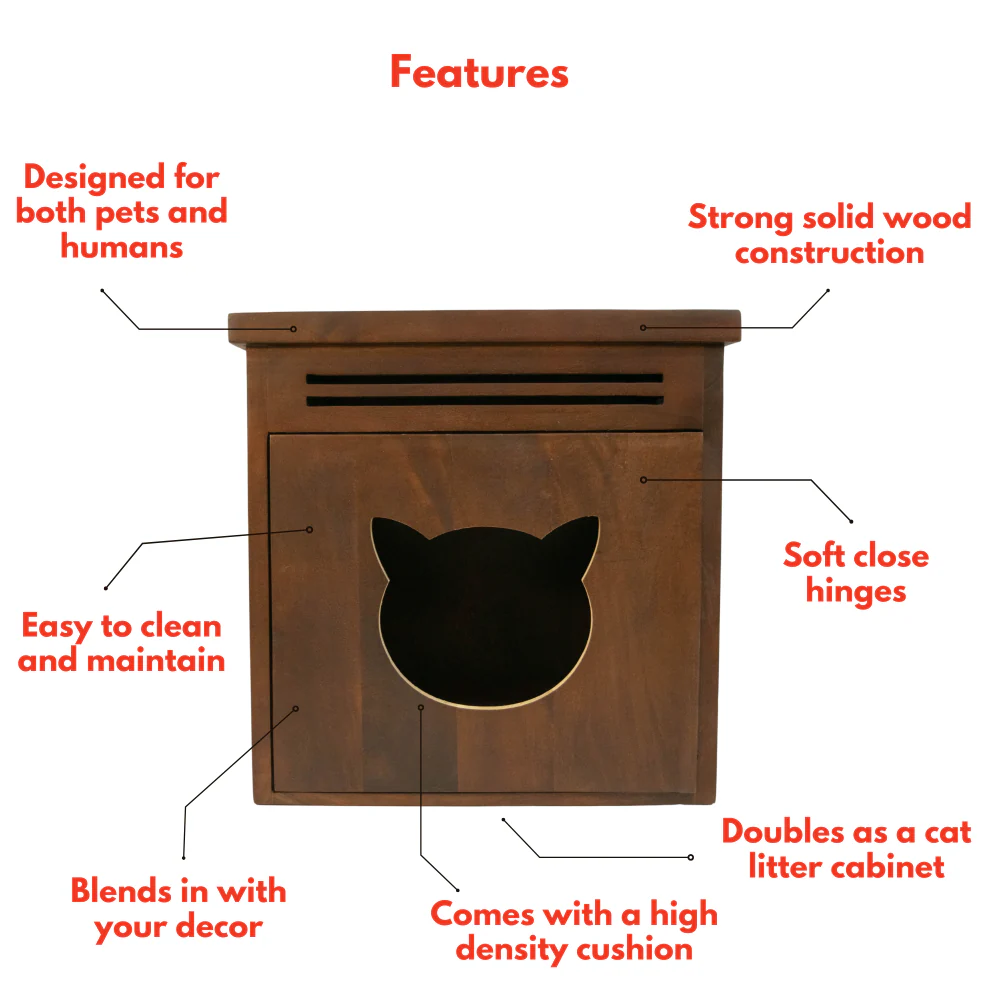 FurryLiving Meraki Cabinet with Cushion for Small Dogs and Cats (Dark Brown/ Red Cushion) - Image 4