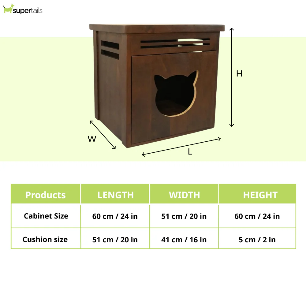 FurryLiving Meraki Cabinet with Cushion for Small Dogs and Cats (Dark Brown/ Red Cushion) - Image 7