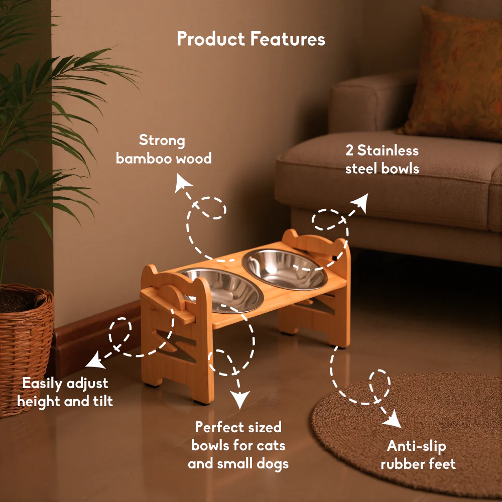 FurryLiving Modo Elevated Adjustable Bamboo Pet Feeder with 2 Bowls for Dogs and Cats - Image 3