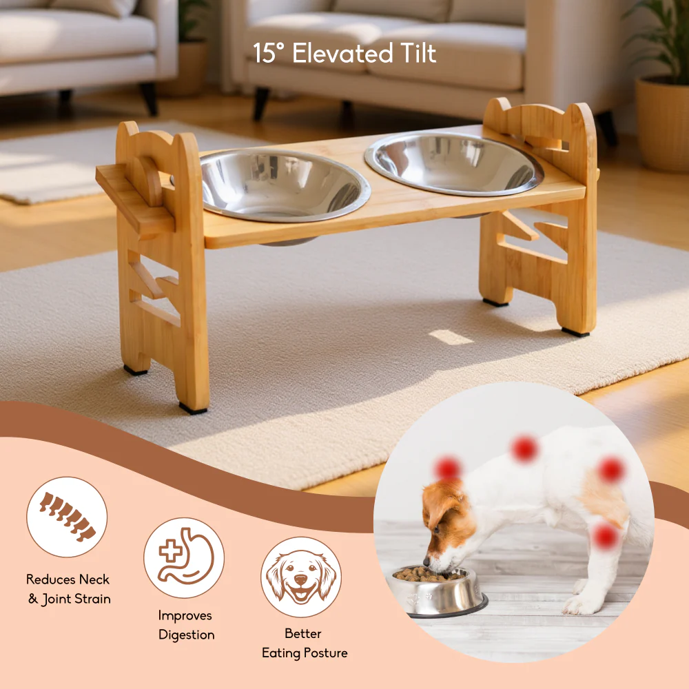 FurryLiving Modo Elevated Adjustable Bamboo Pet Feeder with 2 Bowls for Dogs and Cats - Image 4