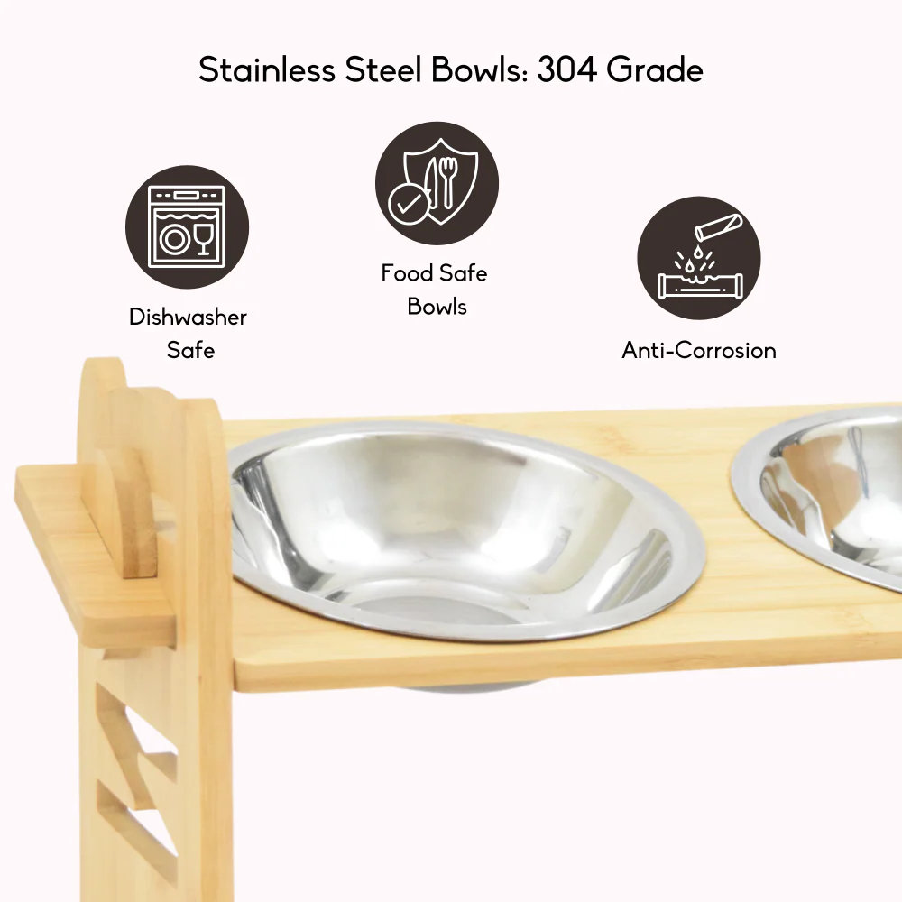 FurryLiving Modo Elevated Adjustable Bamboo Pet Feeder with 2 Bowls for Dogs and Cats - Image 5