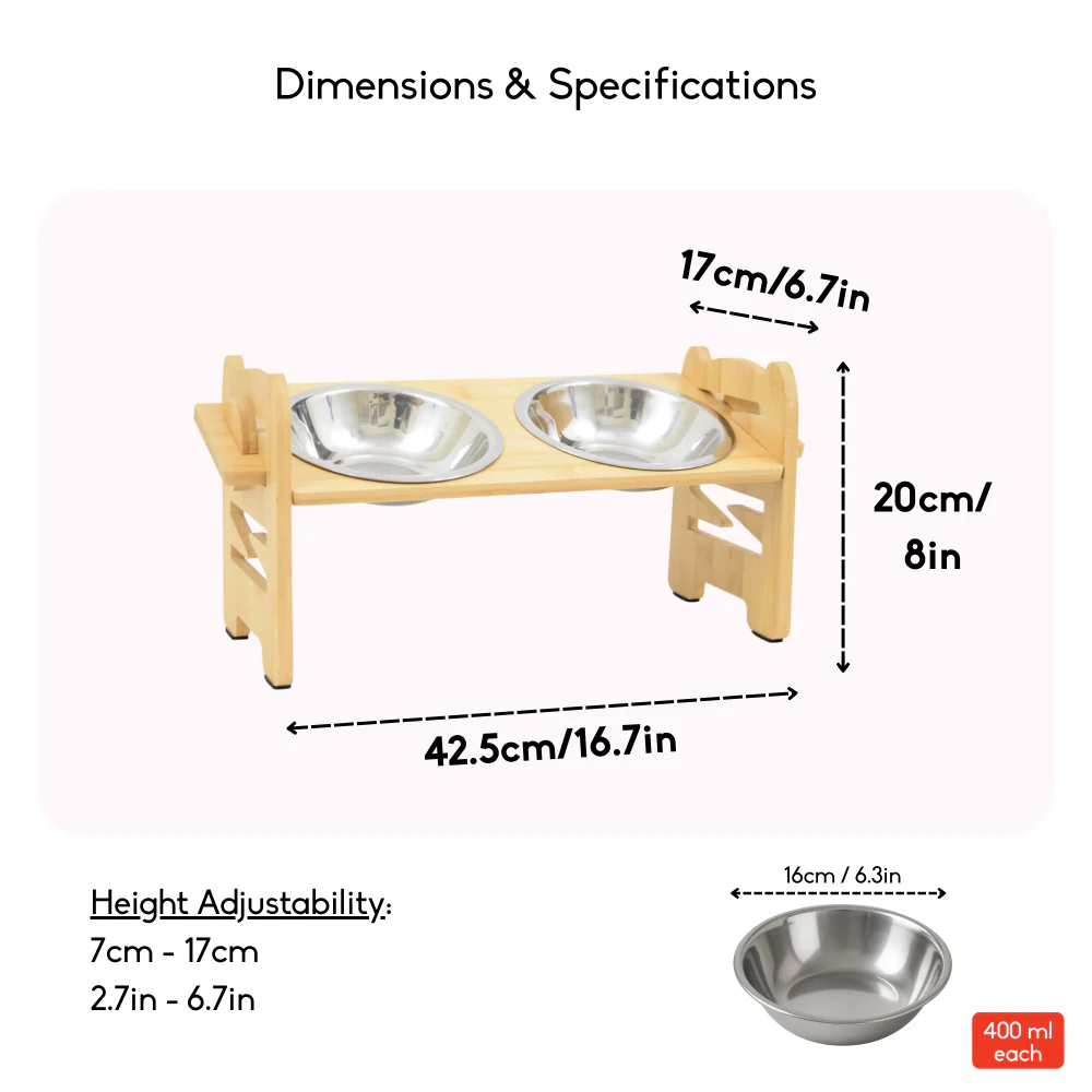 FurryLiving Modo Elevated Adjustable Bamboo Pet Feeder with 2 Bowls for Dogs and Cats - Image 6