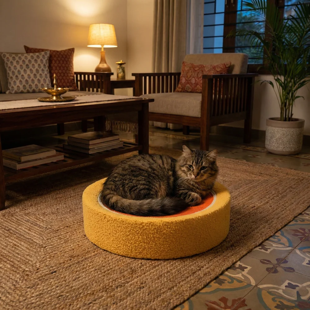 FurryLiving Orange Bed & Scratcher Mat for Cats (Orange) - Image 2