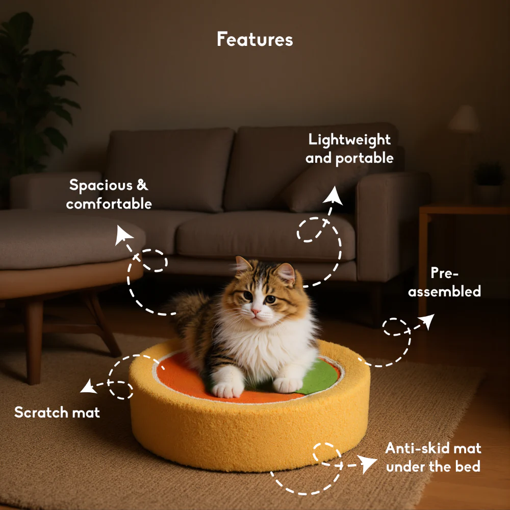 FurryLiving Orange Bed & Scratcher Mat for Cats (Orange) - Image 3