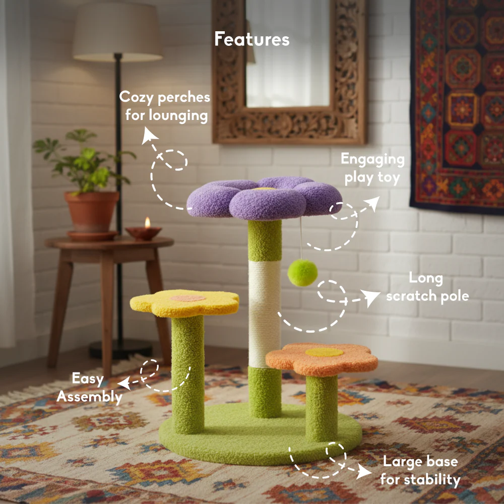 FurryLiving Petunia Multi Level Cat Tree with Scratching Post and Hanging Toy for Cats & Kittens - Image 3