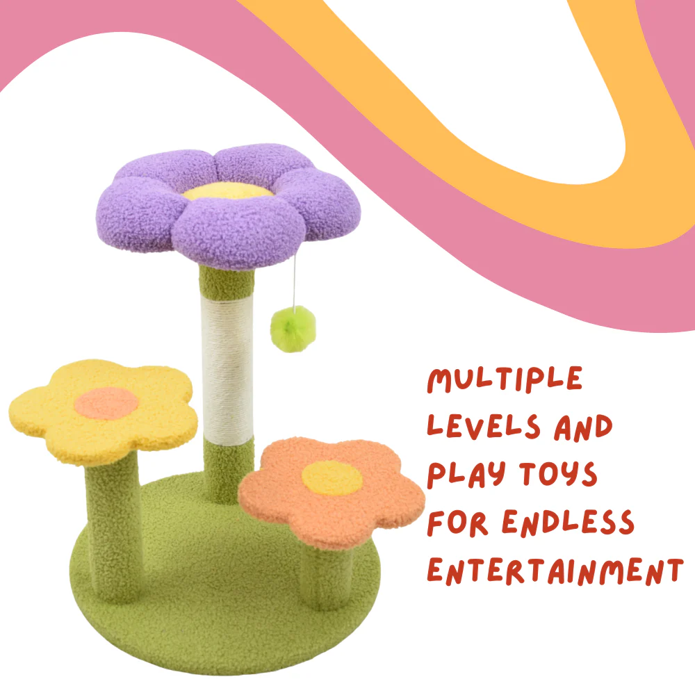 FurryLiving Petunia Multi Level Cat Tree with Scratching Post and Hanging Toy for Cats & Kittens - Image 4