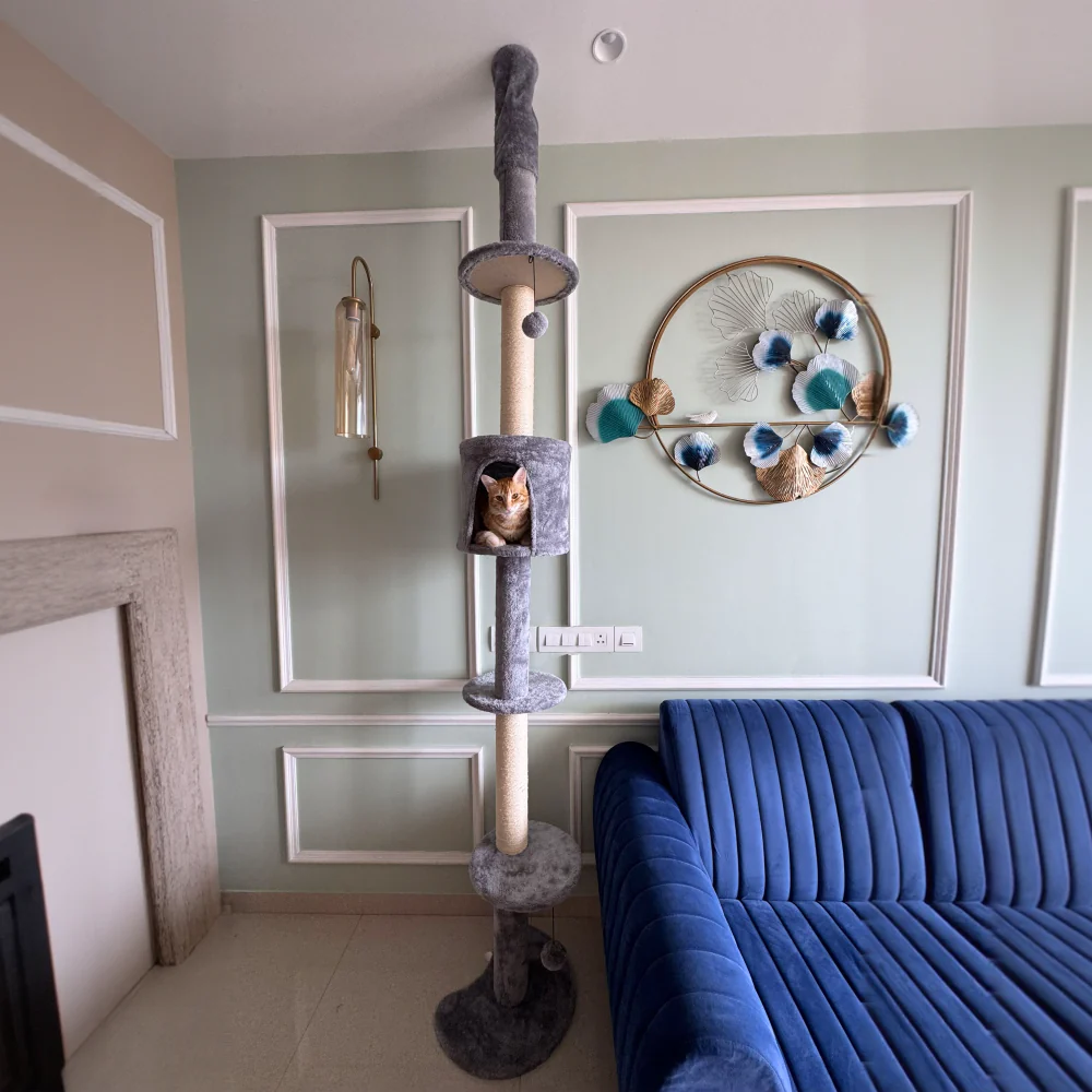 FurryLiving Sora Adjustable Floor to Ceiling with Scratching Posts, Condo and Hanging Toy Cat Tree - Image 2