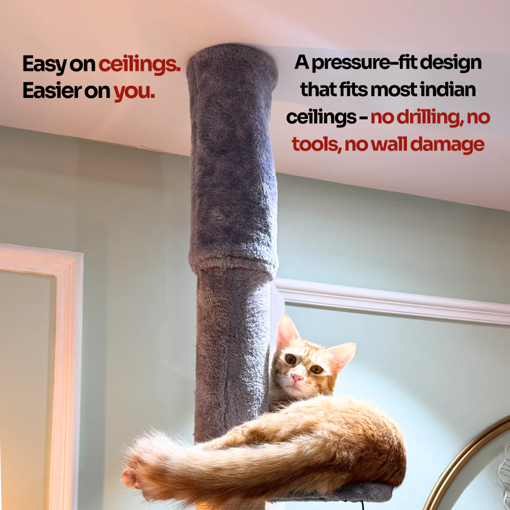 FurryLiving Sora Adjustable Floor to Ceiling with Scratching Posts, Condo and Hanging Toy Cat Tree - Image 4