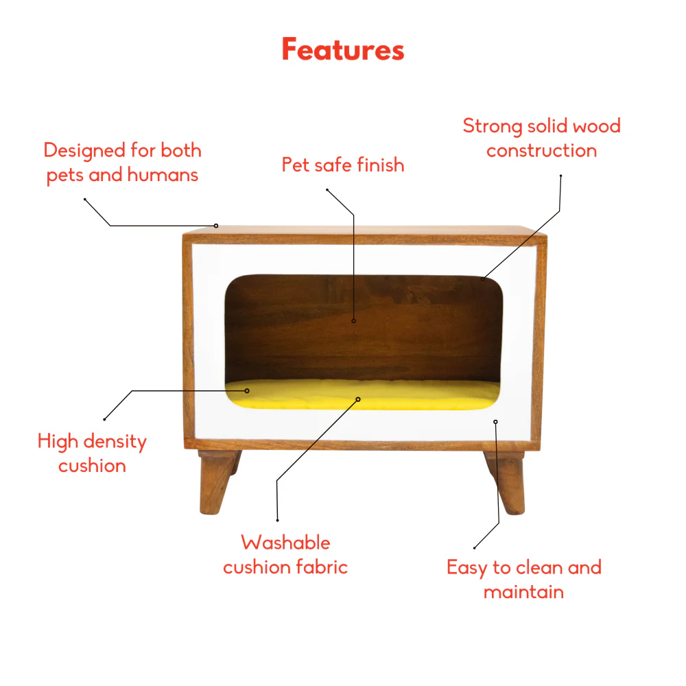 FurryLiving Telly Side Table with Cushion for Small Dogs and Cats (Honey/Yellow Cushion) - Image 3