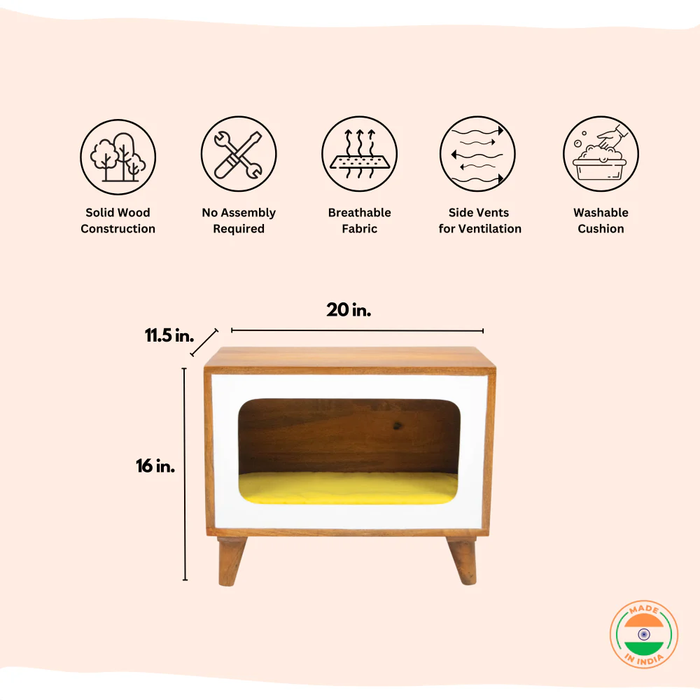 FurryLiving Telly Side Table with Cushion for Small Dogs and Cats (Honey/Yellow Cushion) - Image 4