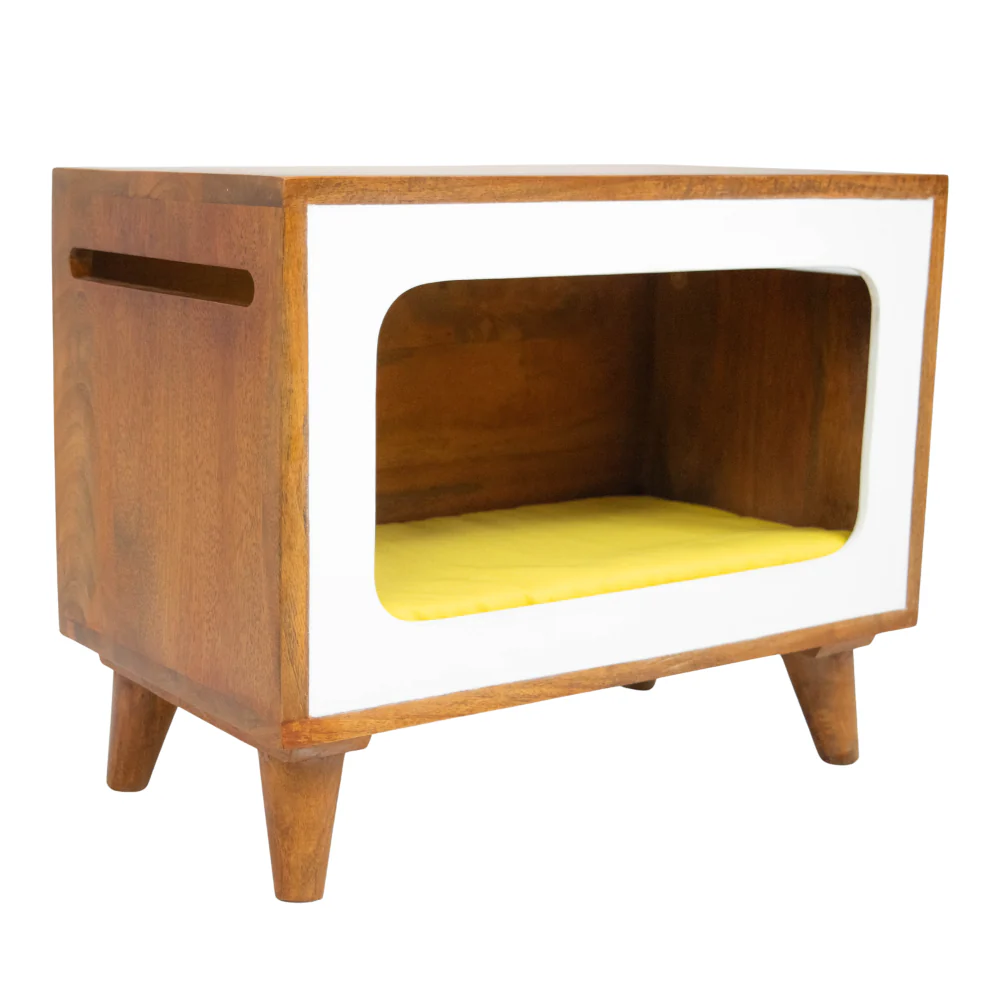 FurryLiving Telly Side Table with Cushion for Small Dogs and Cats (Honey/Yellow Cushion) - Image 5