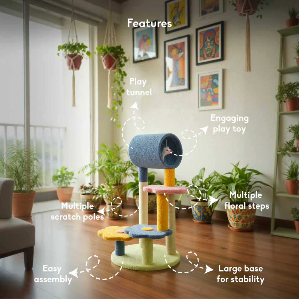 FurryLiving Terra Multi Level Cat Tree with Scratching Post and Hanging Toy for Cats & Kittens - Image 3