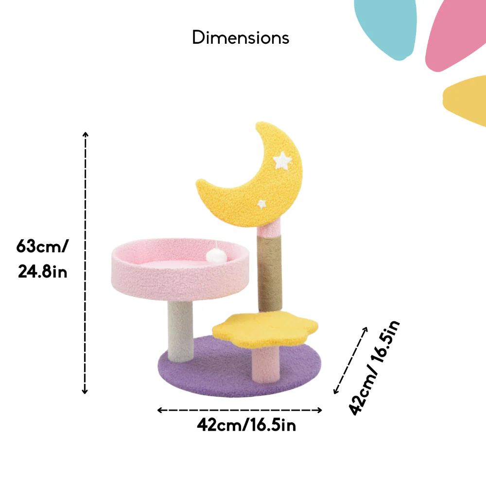 FurryLiving Tsuki Moon Themed Cat Tree 3 Tier Cat and Kitten Scratching Post and Hanging Toy for Cats - Image 5