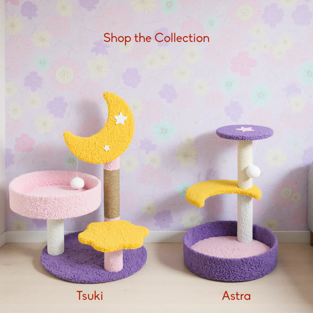 FurryLiving Tsuki Moon Themed Cat Tree 3 Tier Cat and Kitten Scratching Post and Hanging Toy for Cats - Image 6