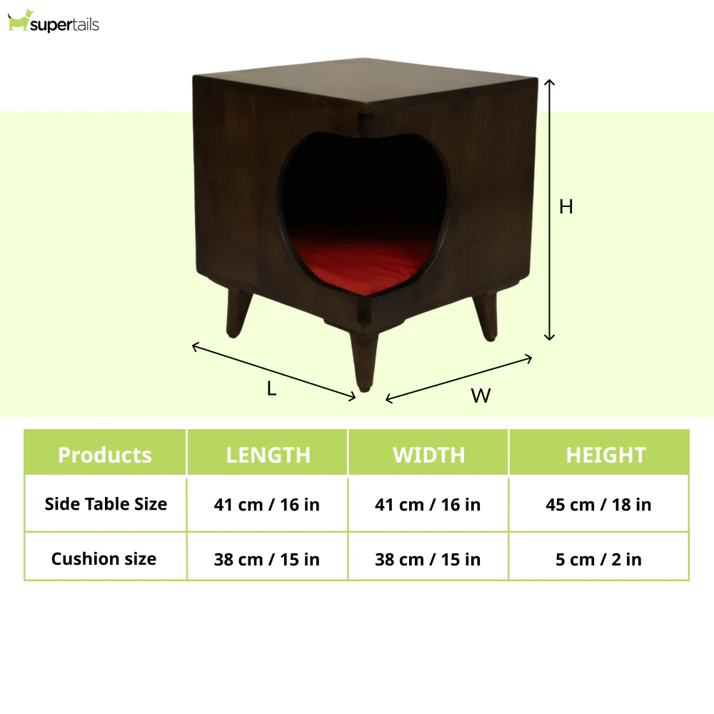 FurryLiving Wally Side Table with Cushion for Small Dogs and Cats (Dark Brown/Red Cushion) - Image 7