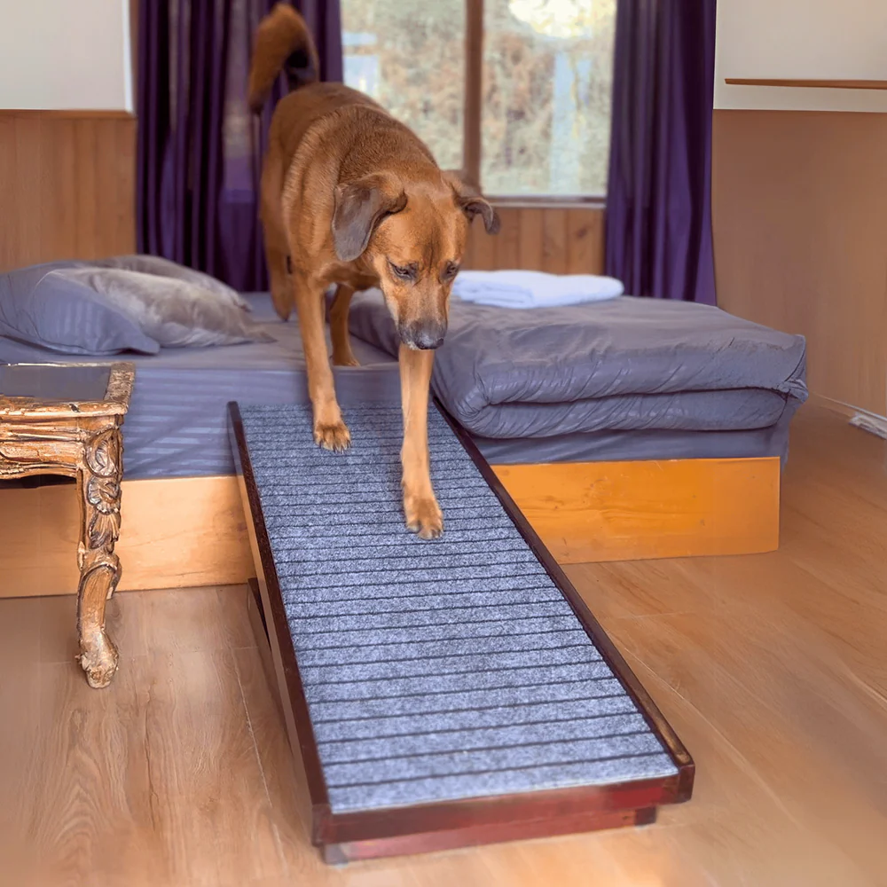 FurryLiving Wooden Ramp with Safety Rails for Dogs and Cats (Dark Brown) - Image 2